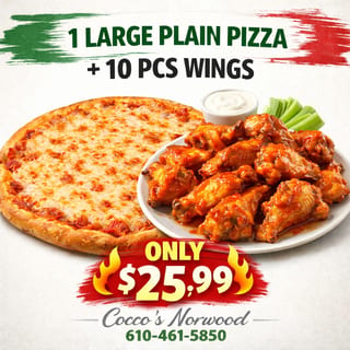 1 Large Cheese Pizza & 10 Wings