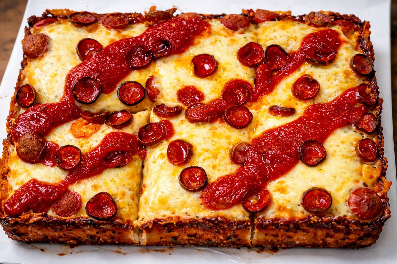 Detroit Pepperoni Pizza.