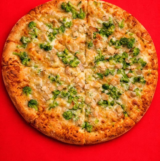White Chicken Broccoli Pizza.